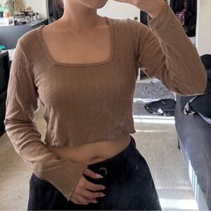 Gilly Hicks Brown Cropped Square Neck Long Sleeve Size S